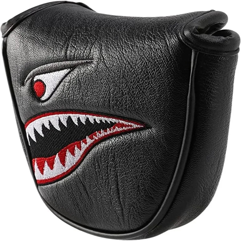 Black PU Shark Embroidery Golf Club Mallet Putter Head Cover – Magnetic Closure for Protection