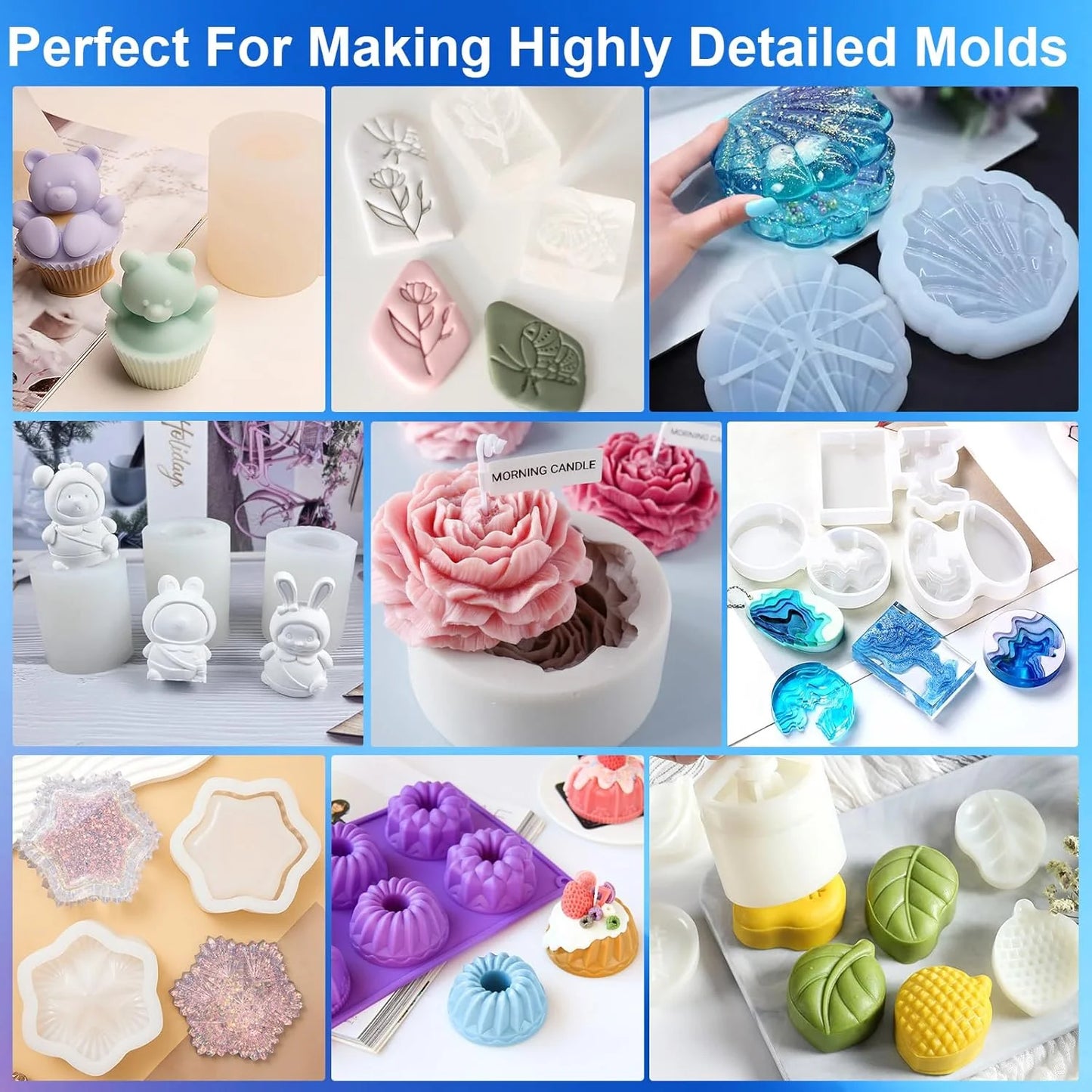 32oz Super Elastic Liquid Silicone Mold Making Kit – 1:1 Mix Ratio for Resin Casting, Candle & DIY Crafts (Translucent)