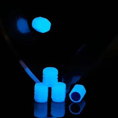 Luminous Valve Caps - Fluorescent Green and Blue Night Glowing Wheel Styling, Universal Car, Motorcycle, Bicycle Tyre Hub Decor, 4 Pcs