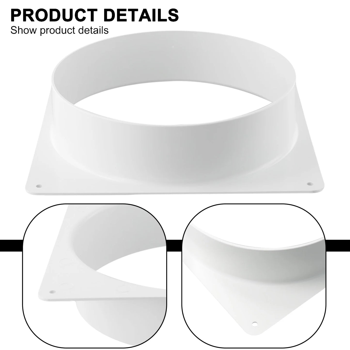 White Air Vent Duct Connector Flange – Straight Square Bottom Pipe for Easy Ventilation Duct Installation