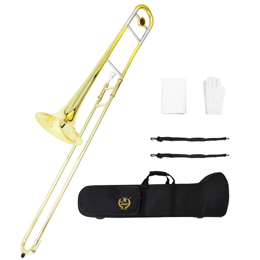 M MBAT Alto Bb Trombone - Brass Lacquer Wind Instrument with Mouthpiece, Case & Cleaning Accessories