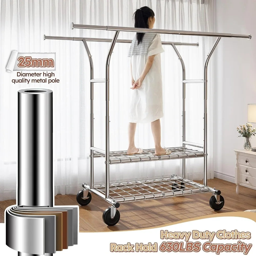 Rubi Clothes rack Heavy duty clothes rack with wheels bearing 630LBS clothes rack for rolling