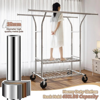 Rubi Clothes rack Heavy duty clothes rack with wheels bearing 630LBS clothes rack for rolling