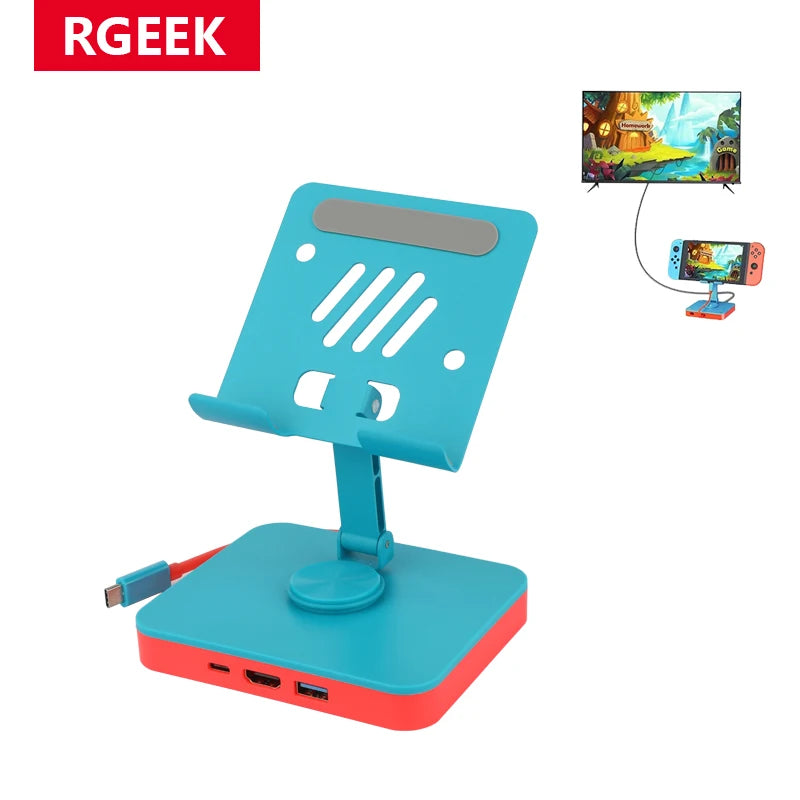 RGEEK 3-in-1 Adjustable Nintendo Switch Pad Stand — USB-C Hub with HDMI 4K 60Hz, USB 2.0 & 100W PD Charging Ports