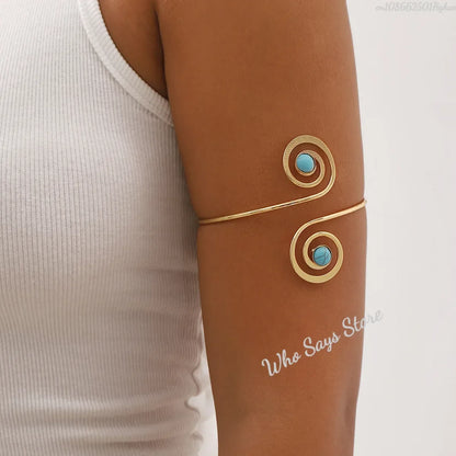 Lacteo Geometric Twisted Upper Arm Cuff Bracelet – Adjustable Water Drop Bangle for Women