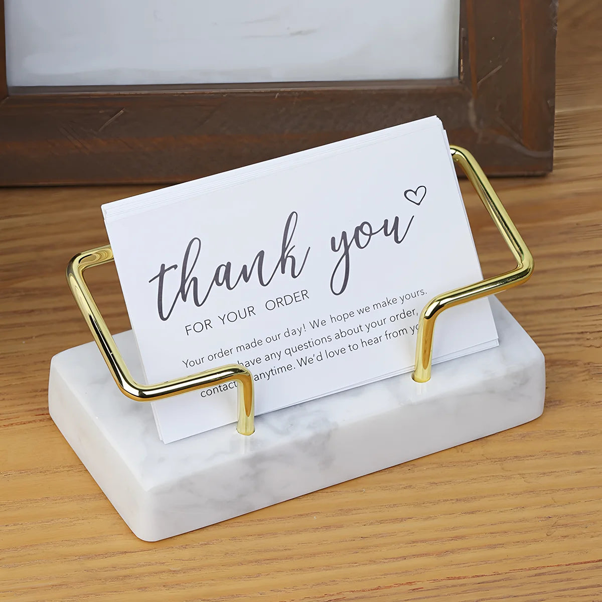Marble Business Card Holder Desktop Organizer — Office Name Card Display & Memo Storage Stand