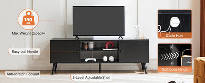 Wooden Fireplace TV Stand for 60 Inch TV – Living Room Entertainment Center with Adjustable Shelf & 2 Storage Cabinets