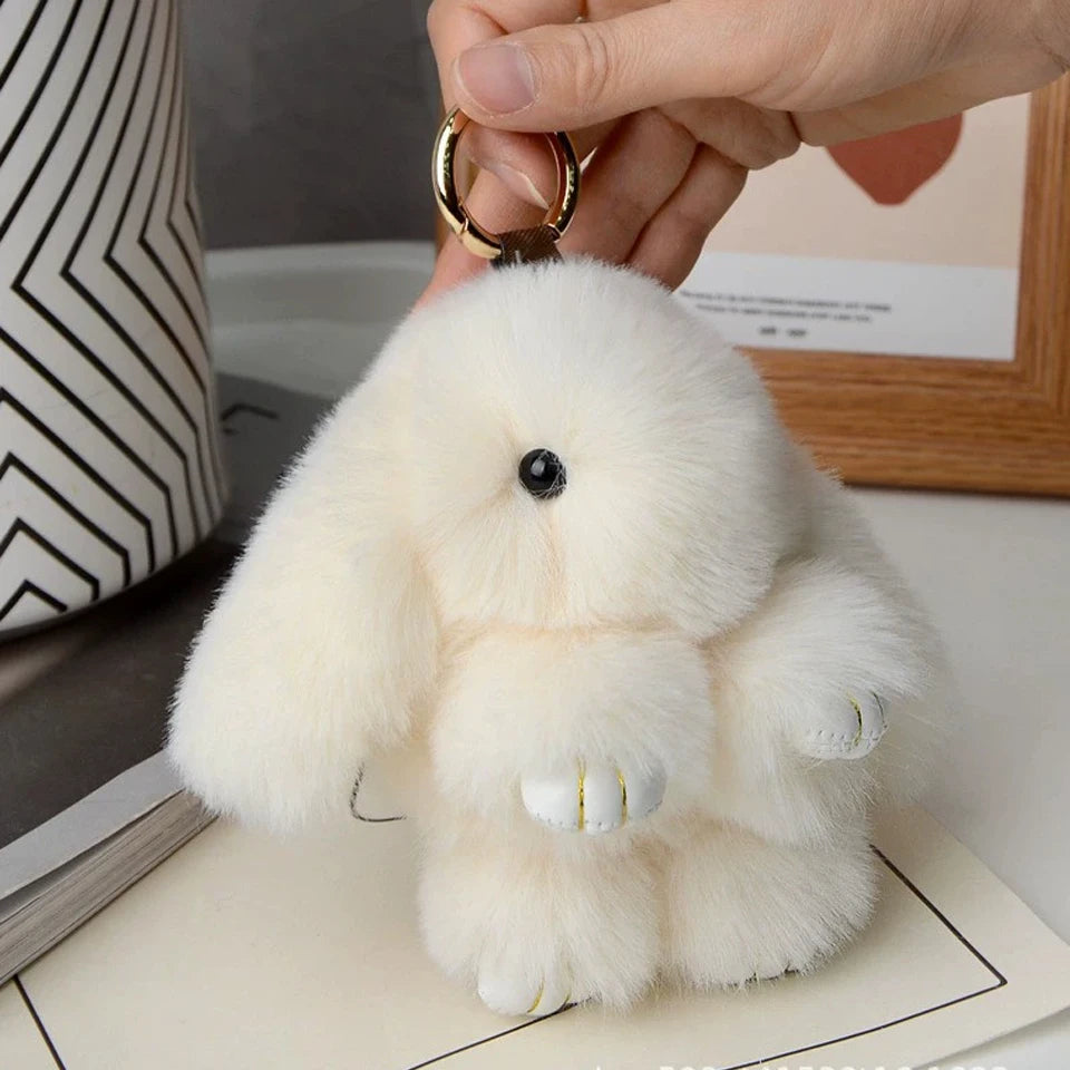 Fluffy Rabbit Fur Pom Pom Keychain - Soft Bunny Bag Charm & Cute Accessory Gift for Girls