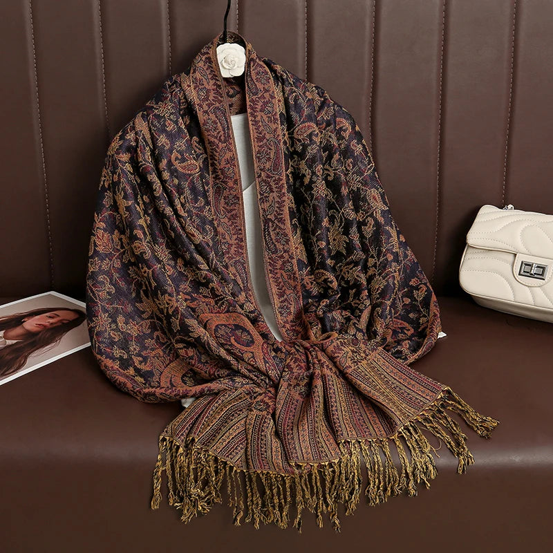 Luxury Autumn Cashmere Pashmina Shawl – Warm Winter Scarves for Women, Printed Cotton Foulard Stole Scarf 2023