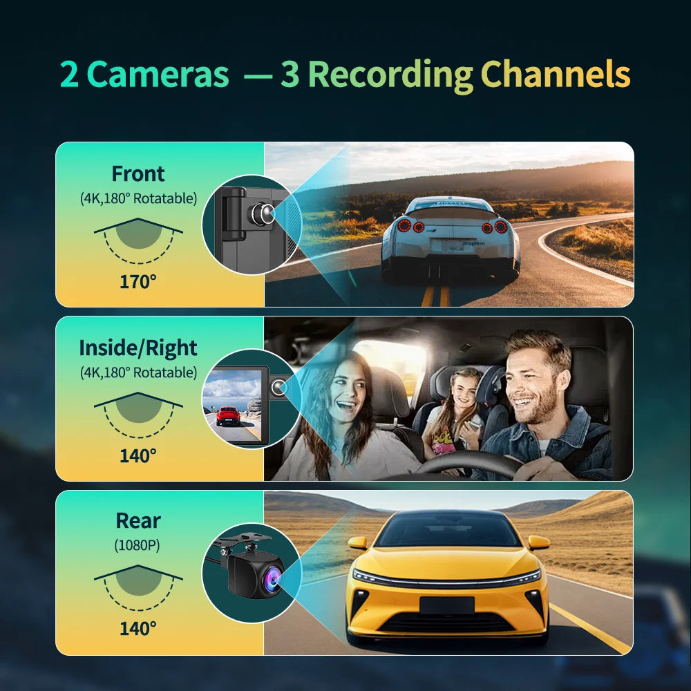 11.3" Imagebon H50 Dash Cam 4K - ADAS, Wireless CarPlay & Android Auto, 3-Channel Recording, Time Lapse & 24H Park Monitor
