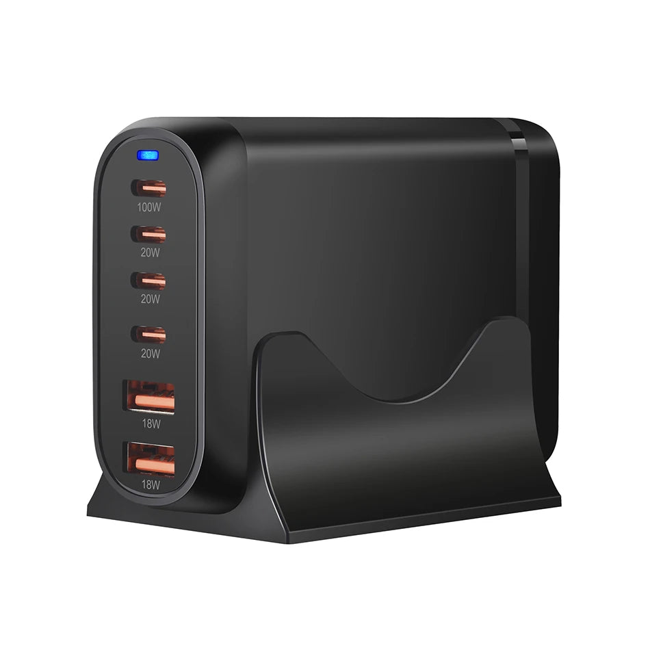 UHOMEBUY 200W GaN Desktop Charger - 6-Port USB Type C with 100W PD & Quick Charge 3.0 Fast Mobile Charger
