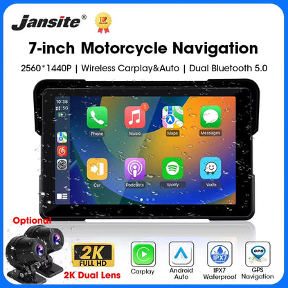 5/7 Inch Motorcycle CarPlay DVR Navigation GPS Monitor – Wireless Android Auto, Airplay, IPX7 Waterproof Portable Display