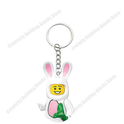 Shark Girl and Boy 3D Building Block Keychain - DIY Movie Character Toy and Gift