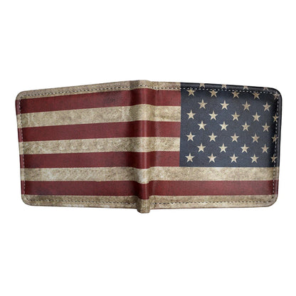 USA Flag PU Leather Wallet with Zipper Coin Pocket – Compact Patriotic Short Purse