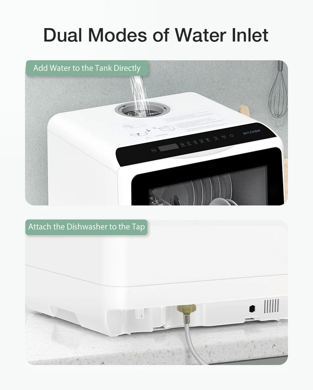 BlitzHome Smart Countertop Dishwasher – Portable Tabletop Dish Washer with APP Control for Kitchen