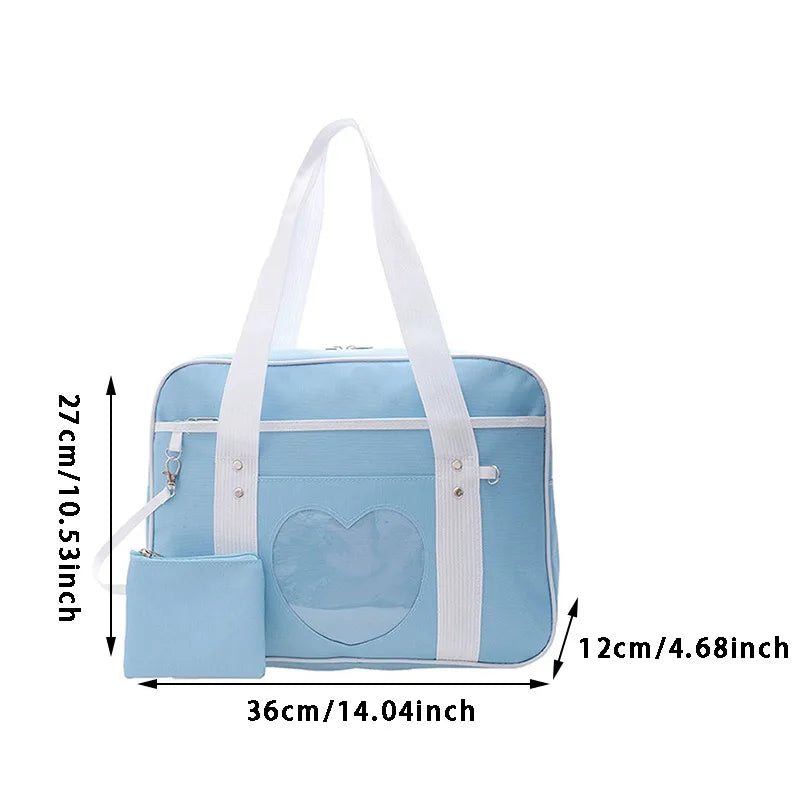 Japanese Lolita Heart JK School Bag | Fashion PU Oxford Handbag for Women, Students & Cosplay Anime Shoulder Bag