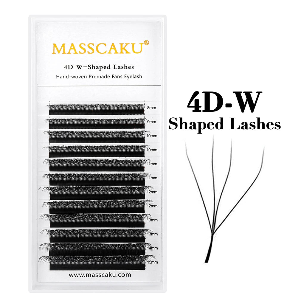 MASSCAKU 12 Lines Premium Mink 3D–6D W Shape Pre-Made Lash Extensions – Soft Natural False Eyelash Extension Supplies
