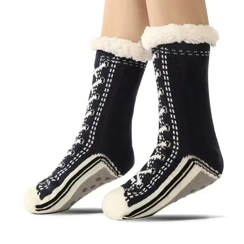 Fuzzy Plush Winter Socks - Warm Non-Slip Snowflake Slipper Socks for Women, Home & Sleeping