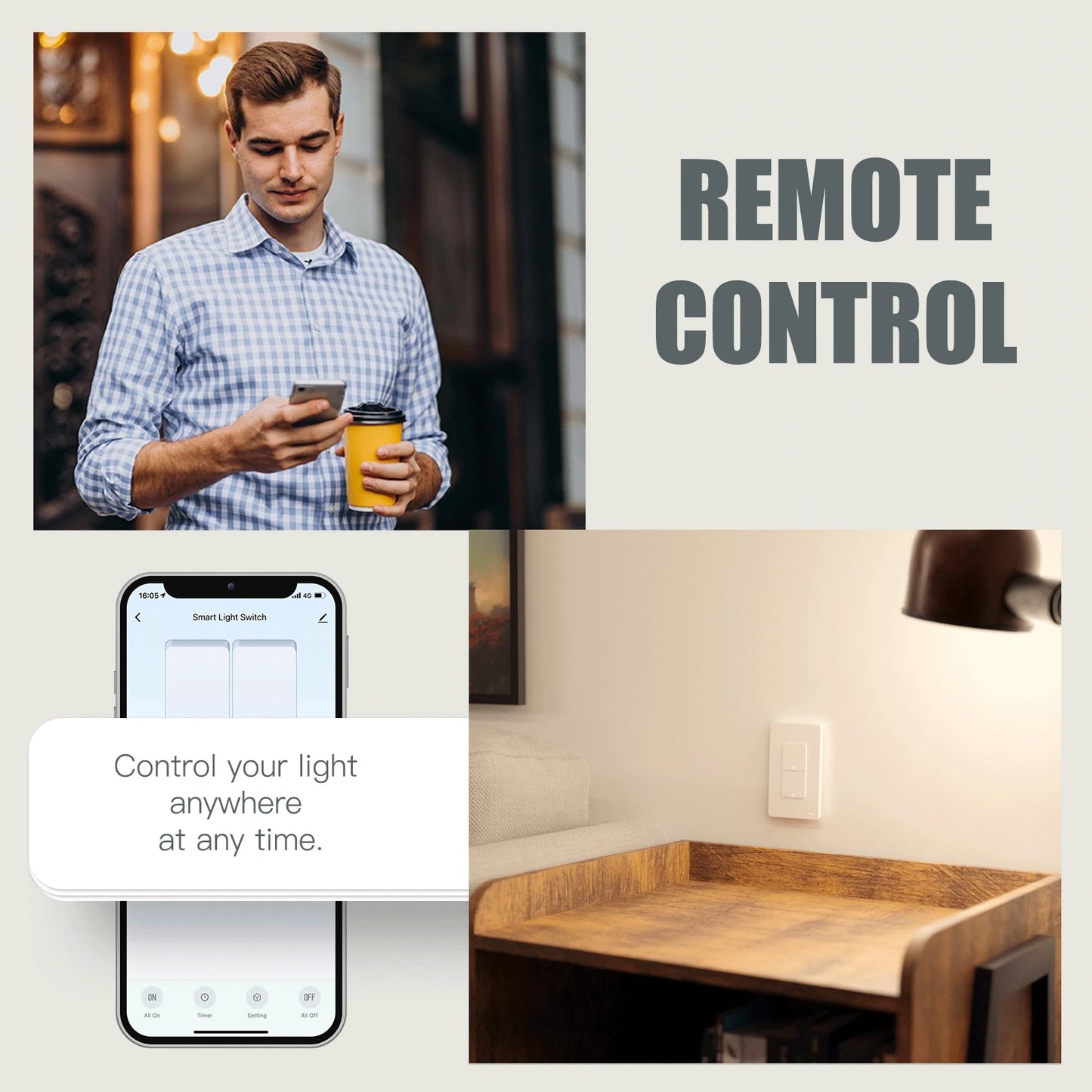 MOES Tuya Wi-Fi Smart Light Switch – US Single Pole Push Button Wall Switch, Alexa & Google Home Compatible, Neutral Wire Required