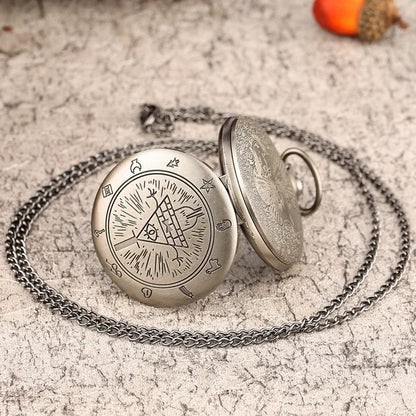 Eye of Providence Triangle Devil Quartz Pocket Watch - Gravity Bill Cipher Fall Time Gem Necklace Pendant Clock Gift