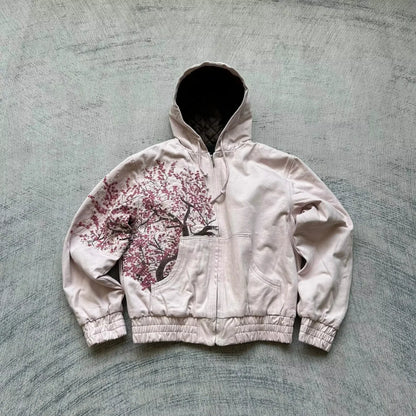 Y2K Harajuku Skull Embroidered Padded Coat - Vintage Hip Hop Faux Fur Collar Casual Couple Jacket