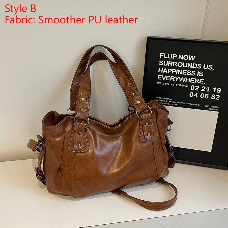 Women's PU Handbag - Soft Interior Compartment Shoulder Bag with Zipper & Contrasting Color Design