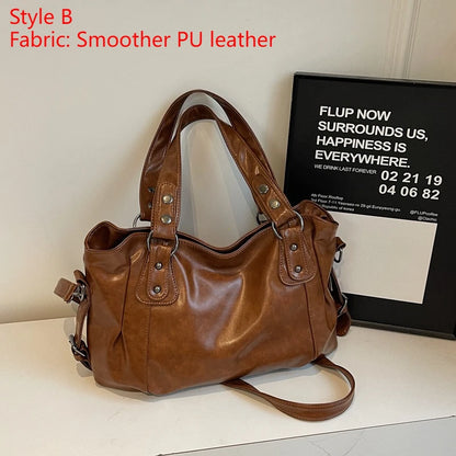 Women's PU Handbag - Soft Interior Compartment Shoulder Bag with Zipper & Contrasting Color Design