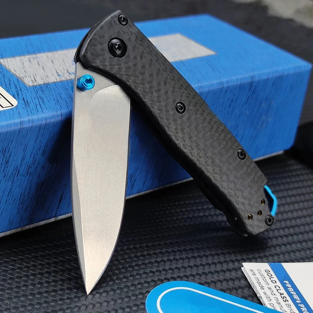 Folding Knife BM 533-3 – High-Quality S90V Blade, Carbon Fiber Handle, Outdoor EDC for Camping and Hunting with Belt Clip, Men’s Gift