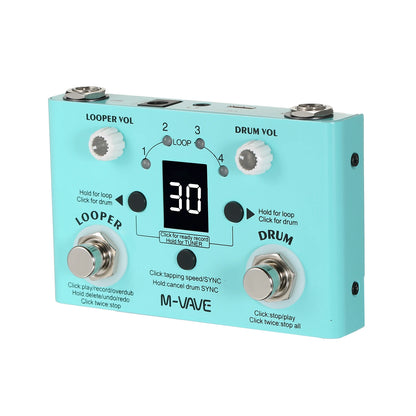 M-VAVE LOST TEMPO Effect Pedal – 2 in 1 Drum & Looper Mini Pedal with Double Footswitch, Drum Machine Pedal