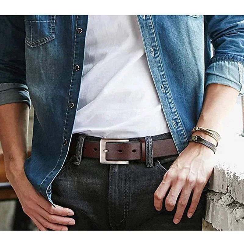 CEXIKA 2024 Men’s Genuine Leather Belt – Luxury Designer Waist Belt (140-170cm, High Quality Split Leather)