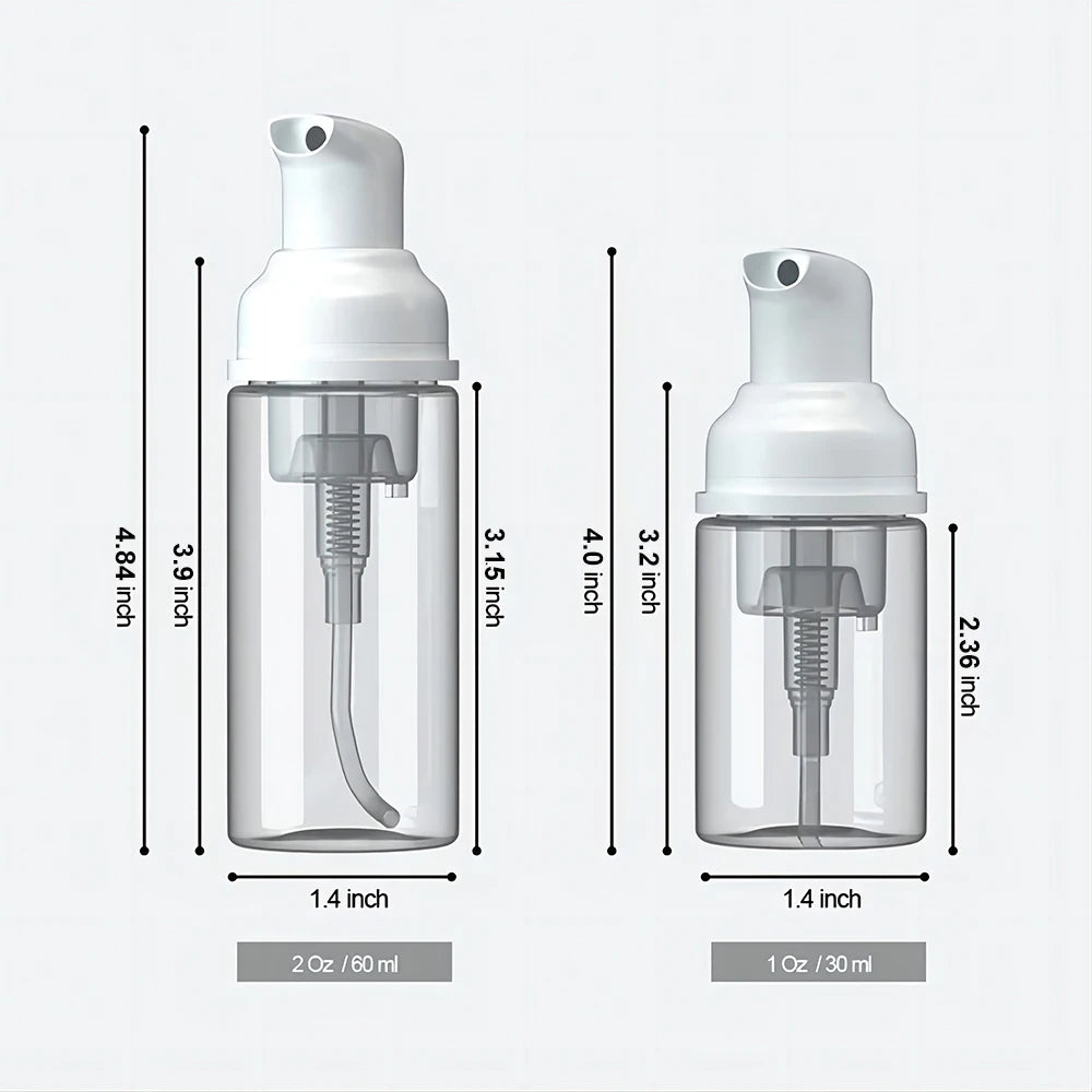 Small Foam Dispenser Pump Bottles - Mini Refillable Plastic Soap Bottles for Travel, Cleaning & Cosmetics (30/60ml)