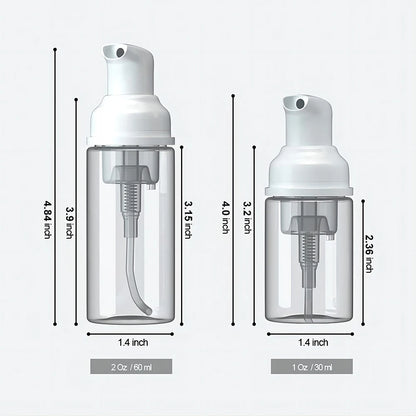 Small Foam Dispenser Pump Bottles - Mini Refillable Plastic Soap Bottles for Travel, Cleaning & Cosmetics (30/60ml)