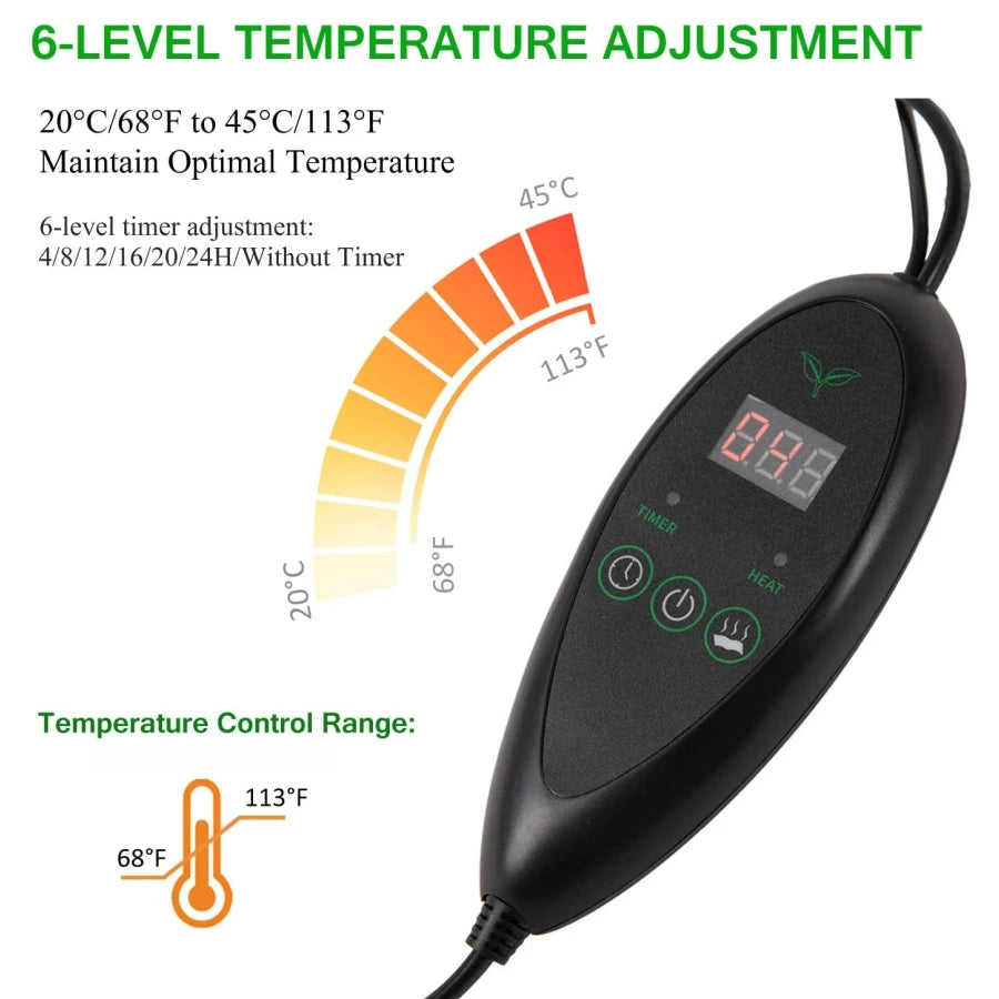 Upgraded Waterproof Seedling Heat Mat – 3 Sizes Heat Pad with 20℃-45℃ Digital Thermostat for Hydroponic Germination