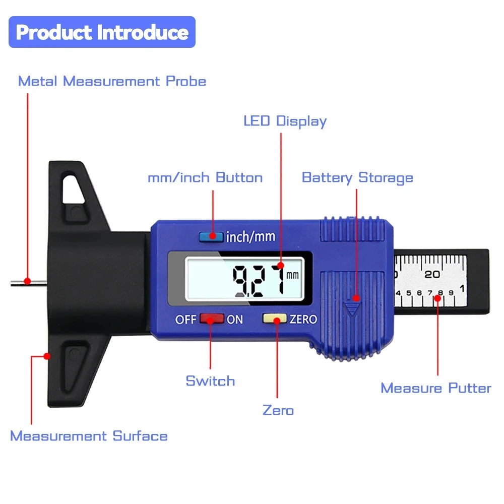 Digital Tire Tread Depth Gauge - Precision Tyre Wear Tester for Car Safety & Tire Condition Monitoring