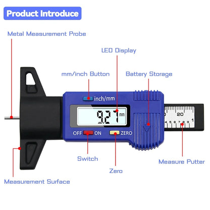 Digital Tire Tread Depth Gauge - Precision Tyre Wear Tester for Car Safety & Tire Condition Monitoring