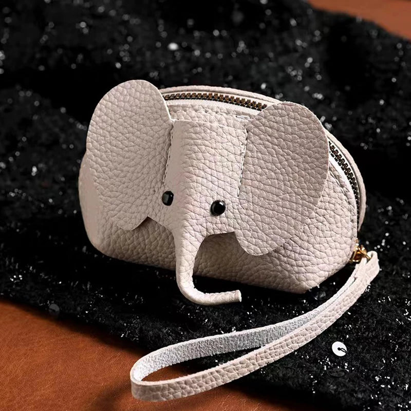 PU Leather Elephant Coin Purse for Women – Multifunctional Money Bag with Key Ring & Zipper Storage Key Case