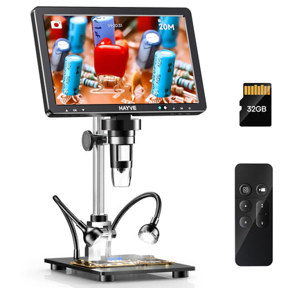 RIEVBCAU 10.1'' HDMI Digital Microscope – 2000X 20MP Coin & Soldering Microscope with 10 LEDs for PCB & Electronics Repair