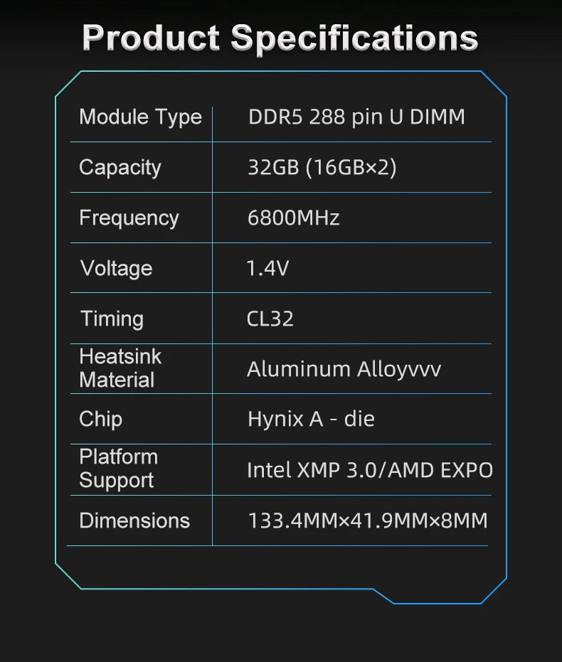 KingBank DDR5 RGB White Memory – 16GBx2/32GB 6800MHz Hynix A-Die UDIMM Dual Channel for Desktop PC