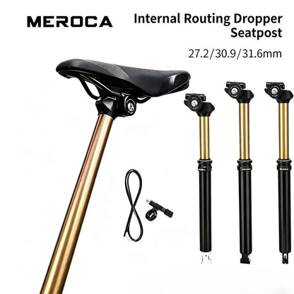 MEROCA Remote Dropper Seatpost - Internal Cable Routing Telescopic Seatpost for MTB, 27.2mm, 30.9mm & 31.6mm Options