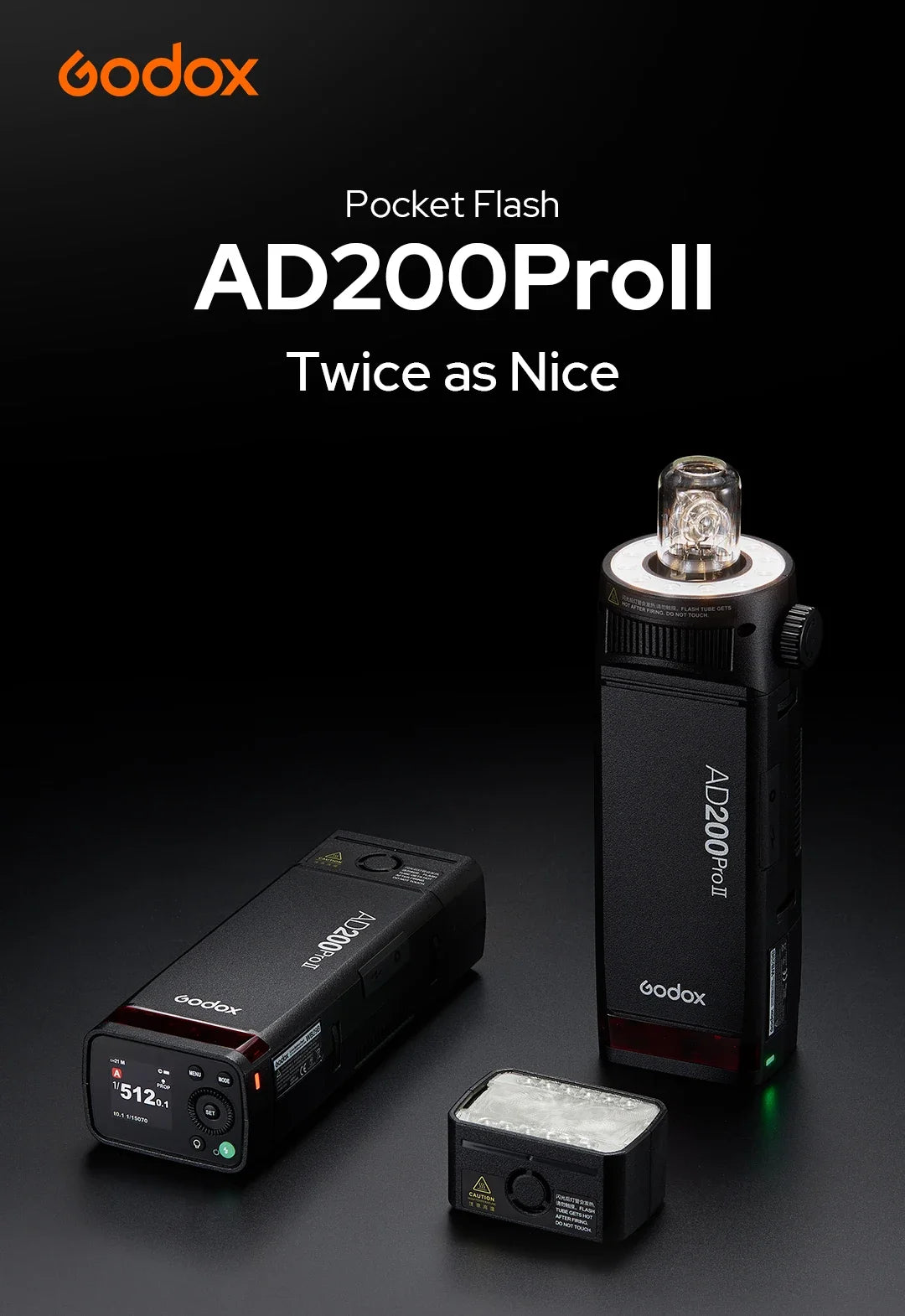 Godox AD200 Pro II Flash – 200Ws, 1/8000 HSS, 2980mAh Battery, 2.4G Wireless X System, Bi-Color Modeling Lamp Speedlight Flash