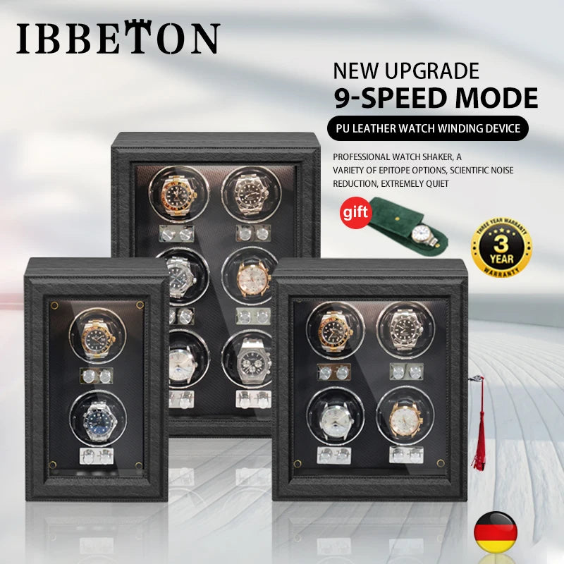 IBBETON Luxury Wood Watch Winder – High-End Automatic Watch Box (2/4/6 Slots) with Mabuchi Mute Motor & Storage Cabinet