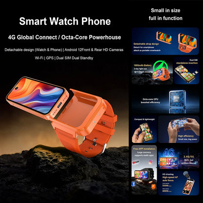 PG999 Max Android 12 4G Smartwatch - 3.97" HD Detachable Screen Phone with Dual SIM, WiFi & GPS