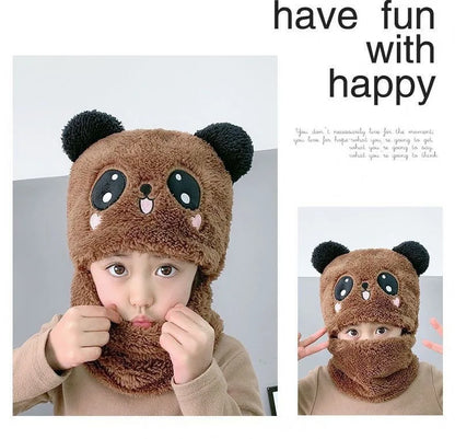 Fashionable Kids Beanie Set - Autumn & Winter Cartoon Scarf Hat, Double Layer Wool, Warm Boys & Girls Winter Hat