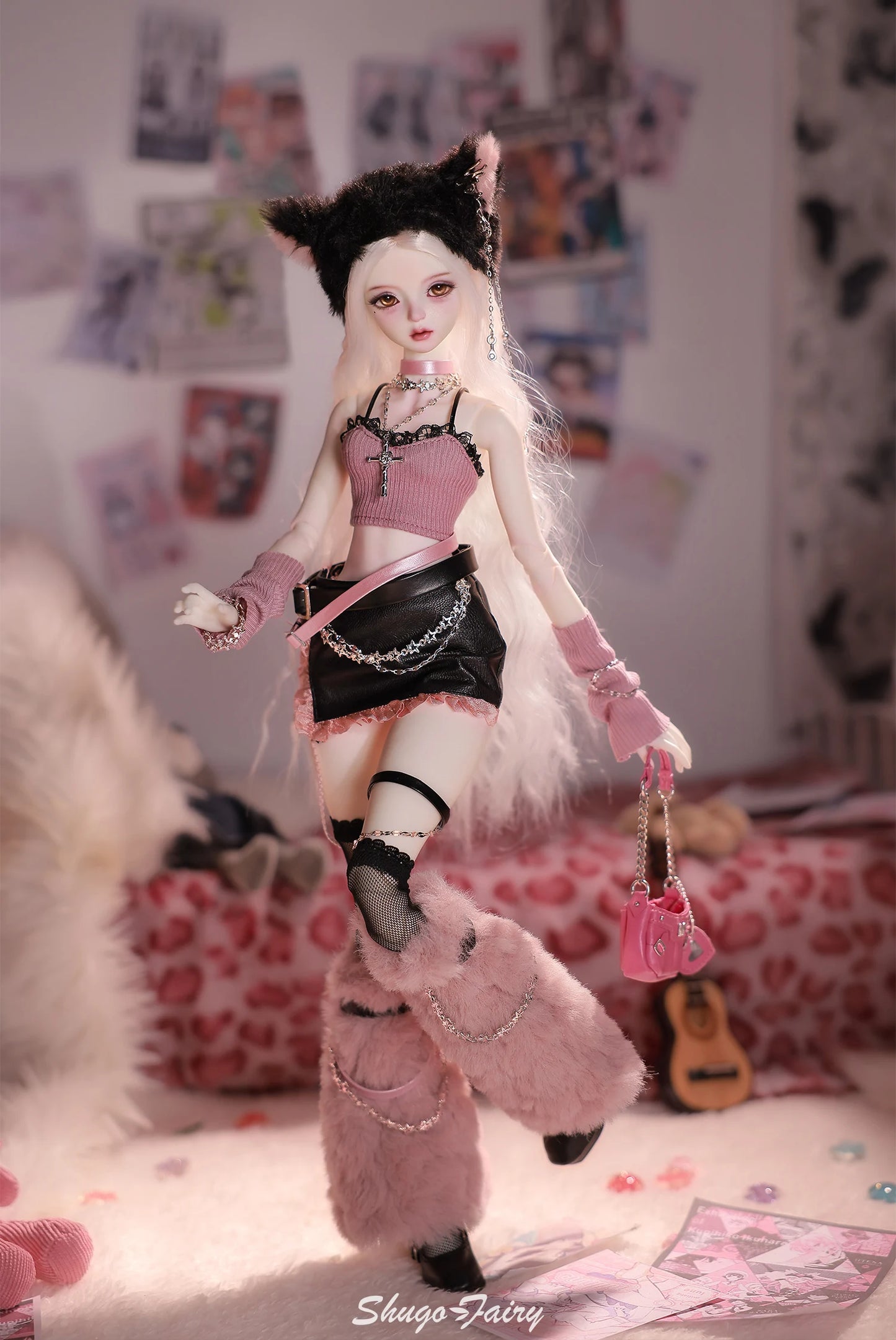 Celia N Y2K Baddie 1/4 BJD Doll – Fullset Pastel Punk Pink Cyber Style, Sweet Honey Girl ShugaFairy Collectible Figure