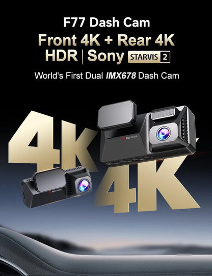 REDTIGER F77 Dashcam – Front and Rear 4K+4K HDR, Sony STARVIS 2 Super Night Vision, Voice Control, 5.8GHz WiFi Dual Dash Cam