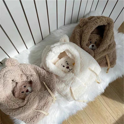 Winter Cartoon Bear Lamb Hat with Mask – Thickened Warm Beanie with Ear Protection for Women & Girls