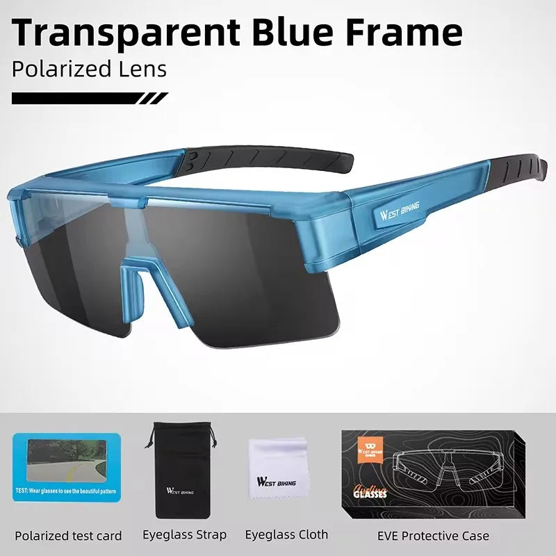 WEST BIKING Large Frame Cycling Glasses — Polarized Photochromic Sunglasses Fit Over Myopic Goggles