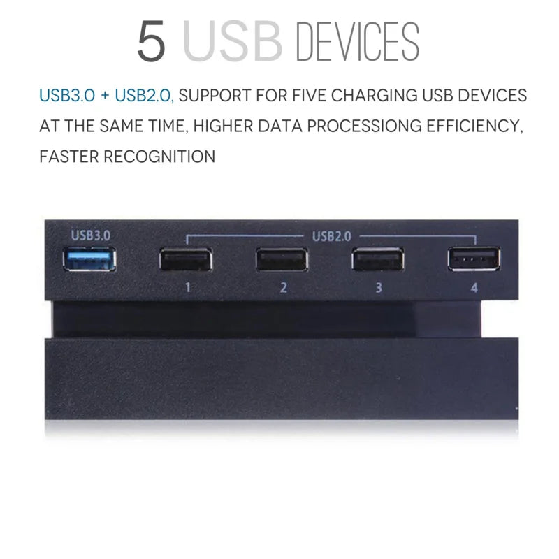 5-Port USB Hub for PS4 Gaming Console – High-Speed USB 3.0 Expansion Adapter (Not for PS4 Slim/Pro)