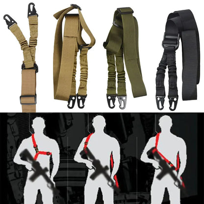 Single Point Adjustable Bungee Rifle Gun Sling Strap: Safety Belt for Wild Survival Training - Tactical Army Equipment