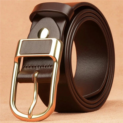 Genuine Leather Men's Belt – High-Quality Buckle, Cowskin Casual & Business Waistband, Fashion Designer 2022 New